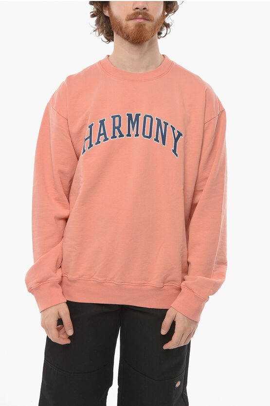 Harmony Logo Printed Brushed Cotton Crew-neck Sweatshirt In Pink