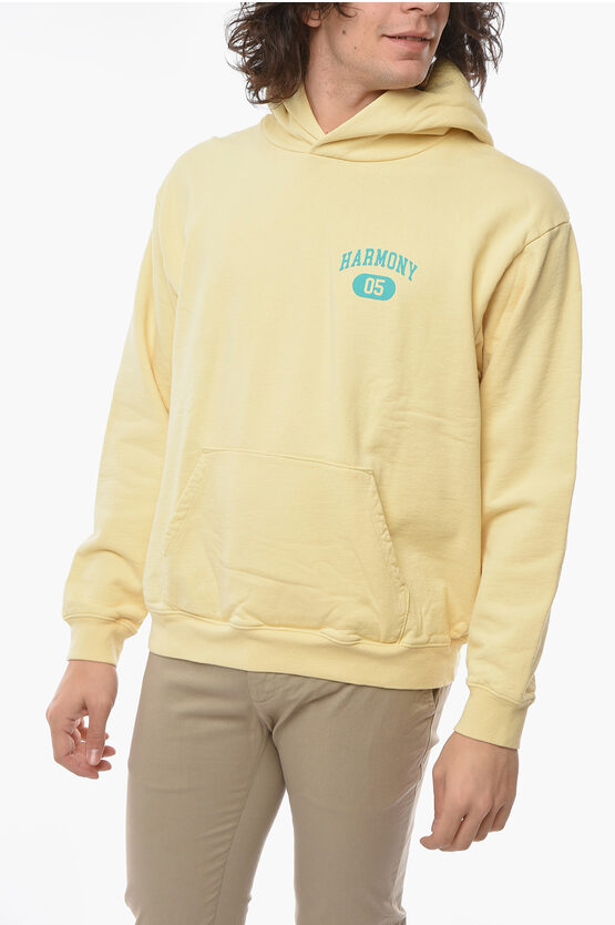 Harmony Logo Printed Brushed Cotton Hoodie In Yellow