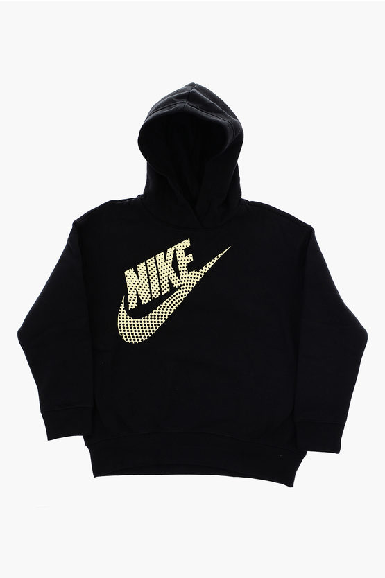 Nike Logo Printed Fleeced Cotton Hoodie In Black