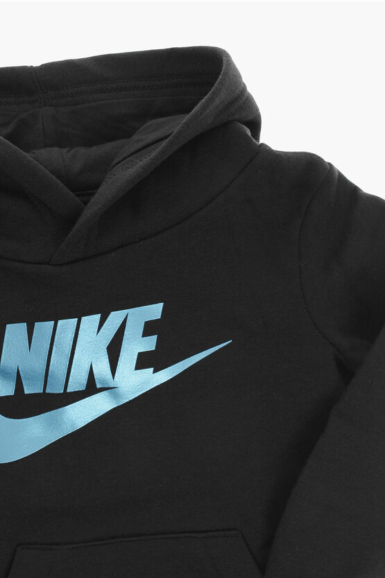 Logo Printed Fleeced Cotton Hoodie