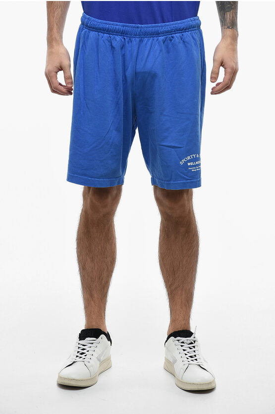 Sporty And Rich Logo Printed Jersey Sweatshorts In Blue