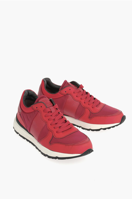 Woolrich Logo Printed Leather And Fabric Sneakers In Red