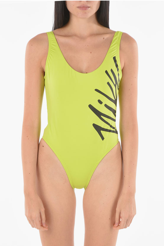 Nike Logo Printed One Piece Swimsuit In Green