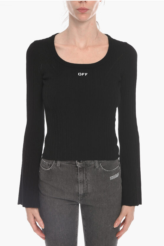 Off-white Logo-printed Ribbed Sweater In Black