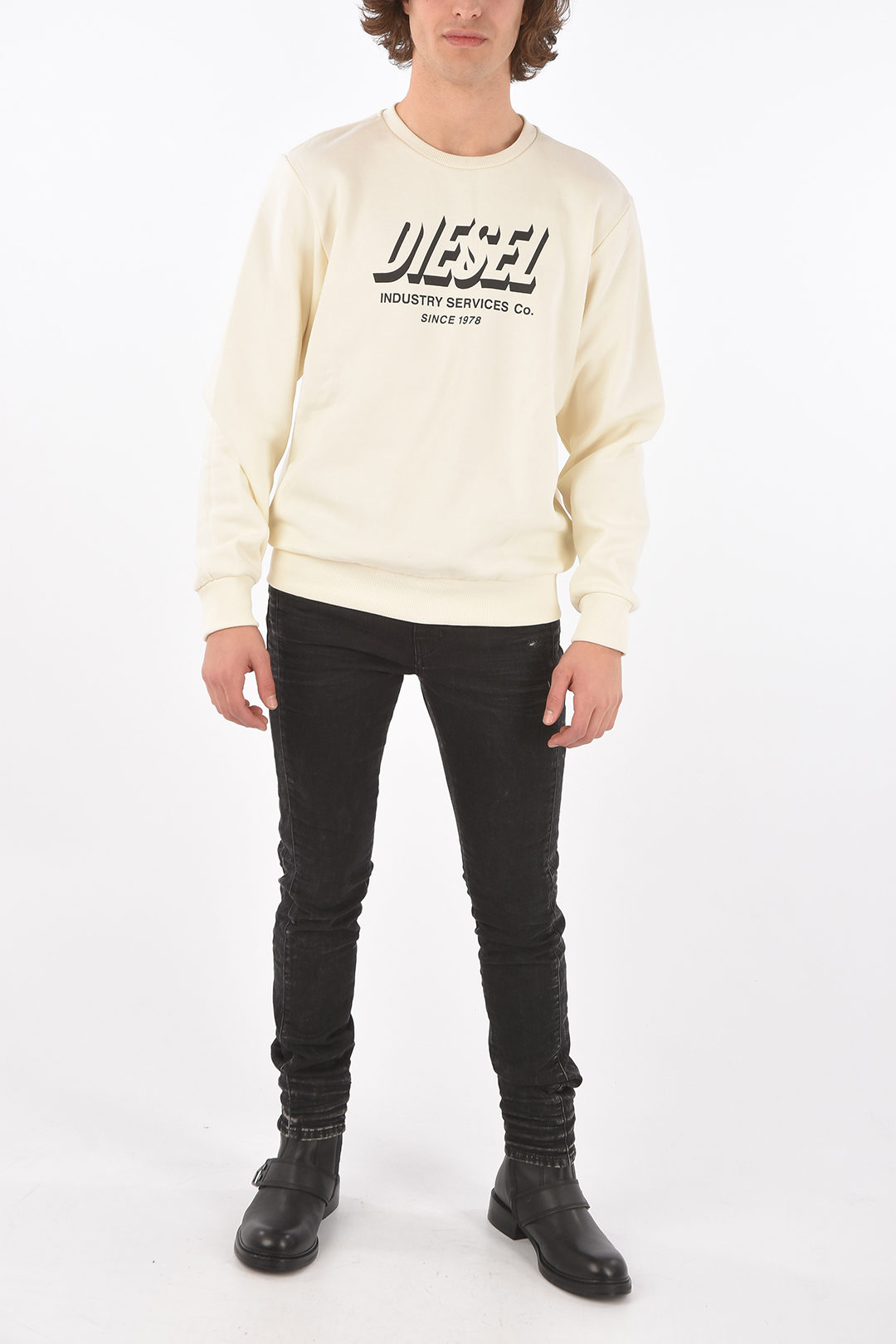 スウェット・トレーナー DIESEL Men Sweatshirt Beige Diesel logo printed S-GIRK-A74 sweatshirt men - Glamood Outlet
