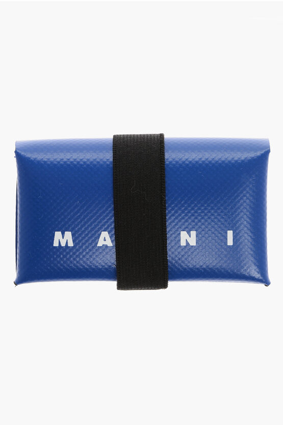 Marni Logo Printed Solid Colour Card Holder In Blue