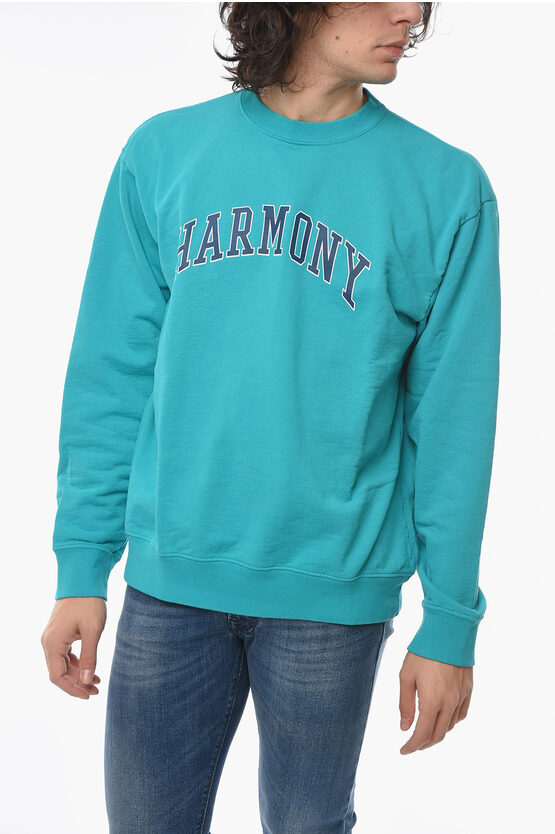 Harmony Logo Printed Solid Colour Crew-neck Sweatshirt In Blue