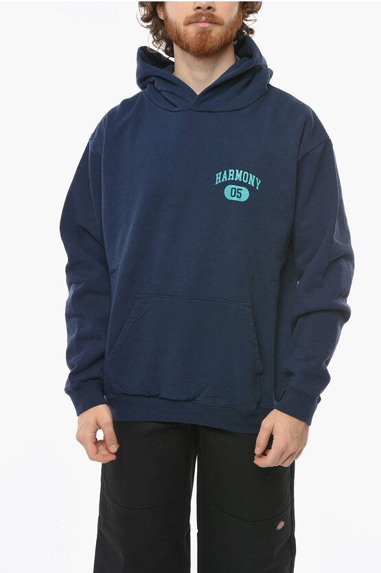 Harmony Logo Printed Solid Colour Hoodie In Blue
