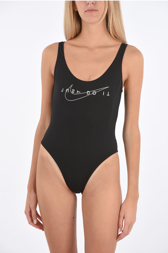 Nike Logo Printed Swimsuit In Black