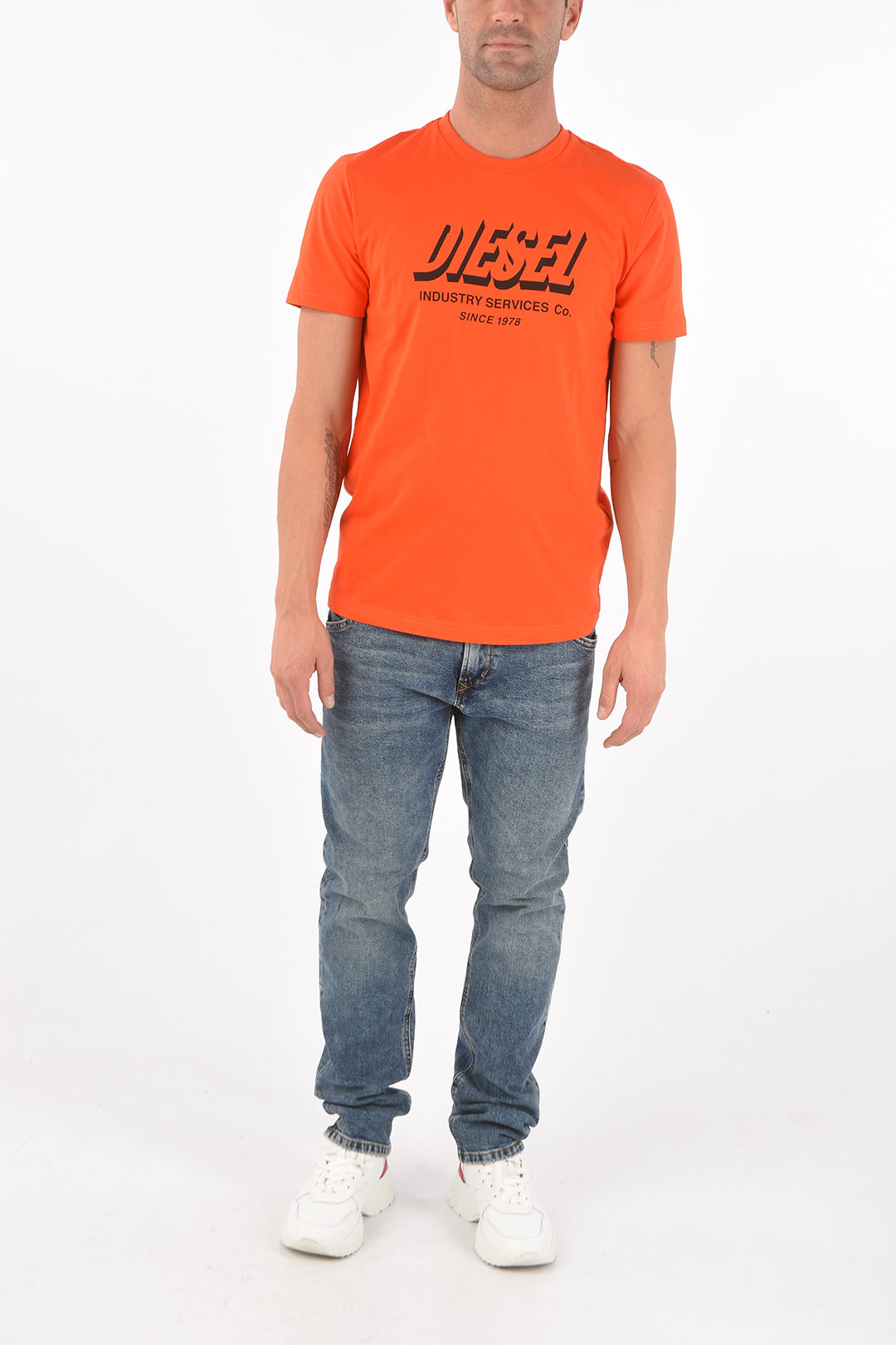 Diesel Men Orange Logo Printed T-Shirt, XL| Luxury T-Shirts for Men | Darveys
