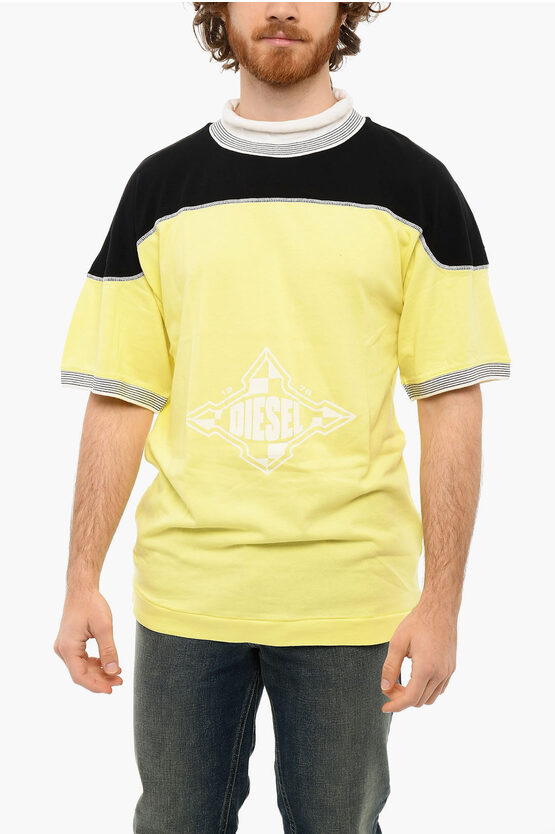 Diesel Logo-printed T-ollar Turtle-neck T-shirt In Yellow