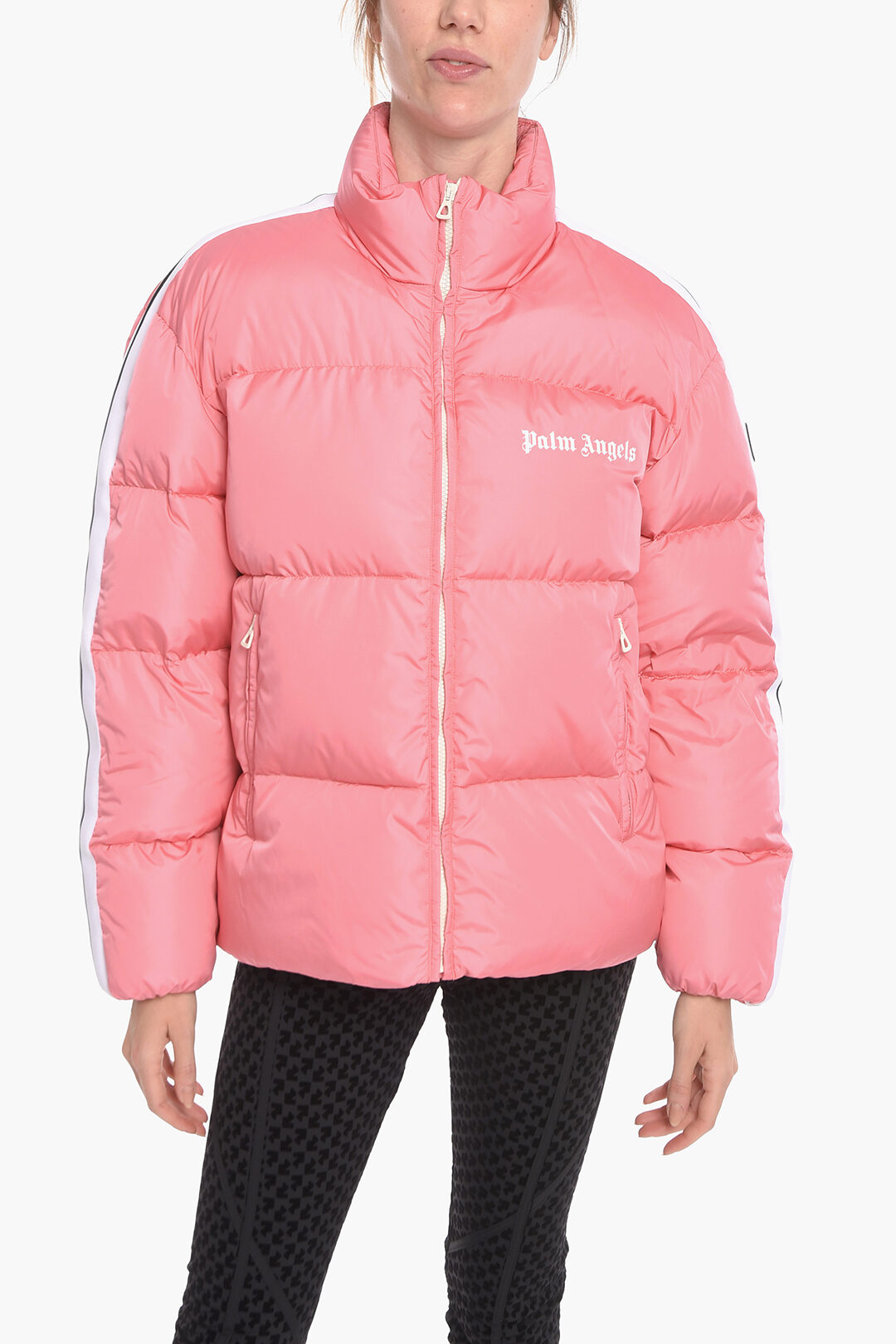 Logo Track Hooded Puffer Jkt in pink - Palm Angels® Official