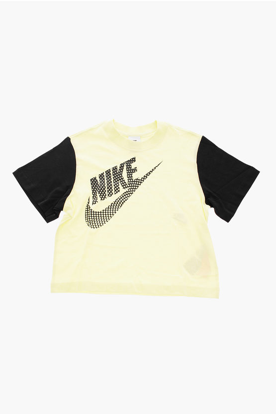 Nike Logo Printed Two-tone T-shirt In Black