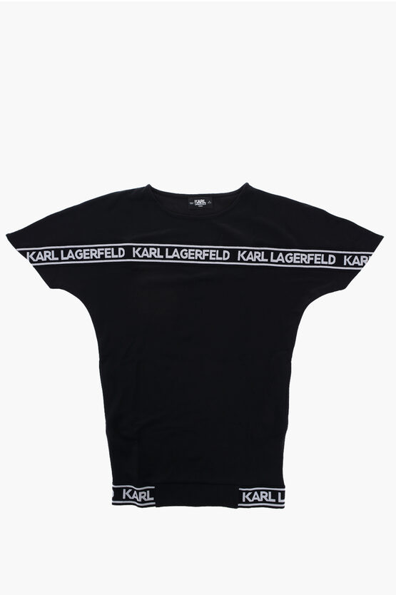 Karl Lagerfeld Logoed Bands Solid Color Dress In Black