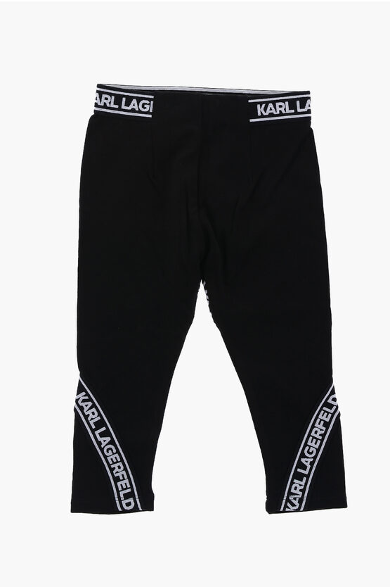 Karl Lagerfeld Logoed Bands Solid Color Leggings In Black