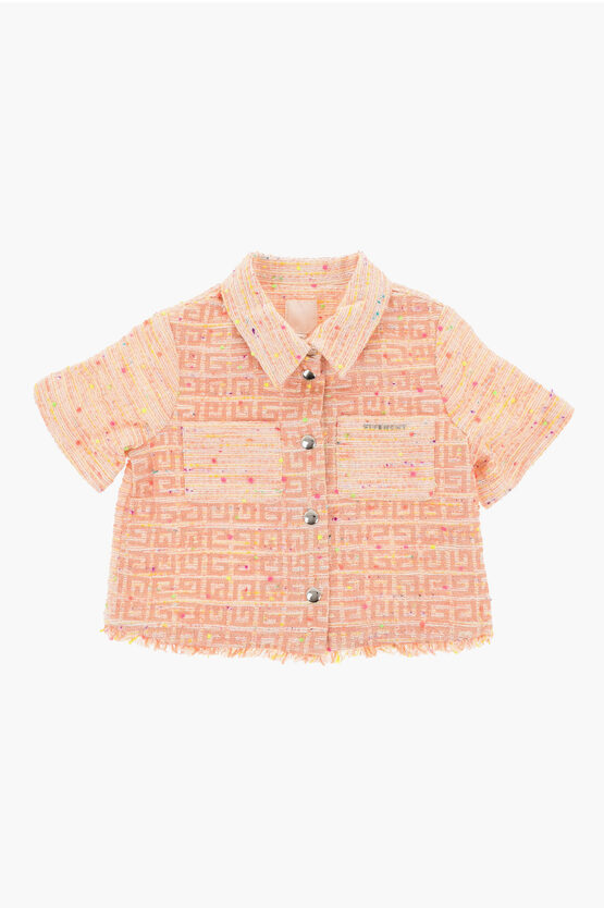 Givenchy Logoed Cotton Blend Overshirt With Frayed Hem In Orange