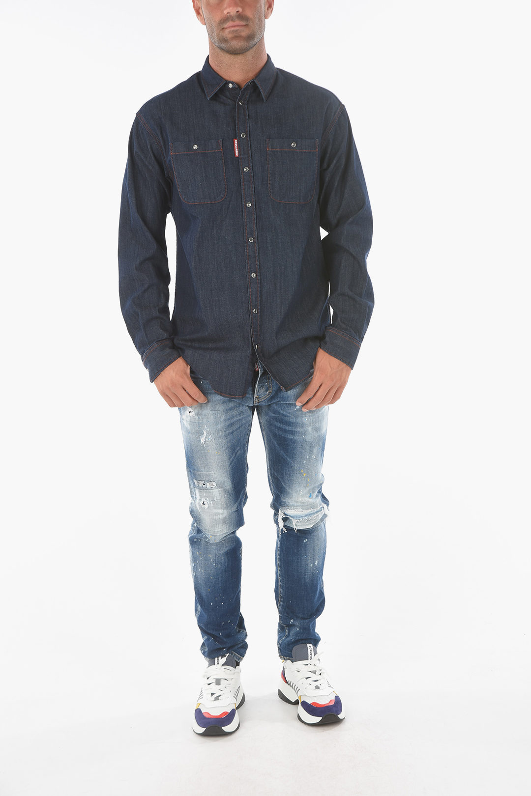 Dsquared2 Logoed Denim Shirt with Contrasting Trimmings men - Glamood ...