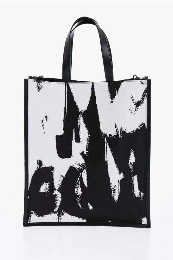 Shop Alexander Mcqueen Logoed Fabric Tote Bag With Leather Detail