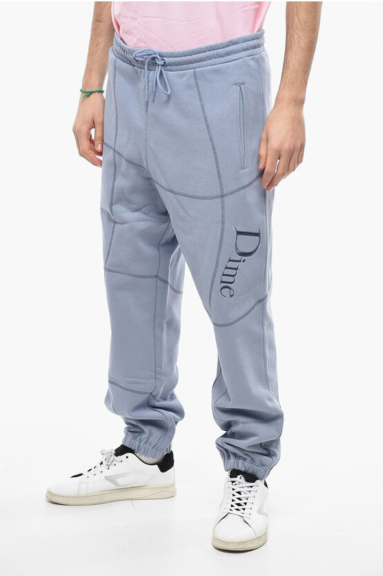 Dime Logoed Fleece Cotton Sweatpants With Contrasting Stitchings In Blue