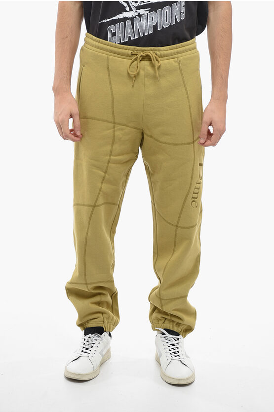 Dime Logoed Fleece Cotton Sweatpants With Contrasting Stitchings In Green
