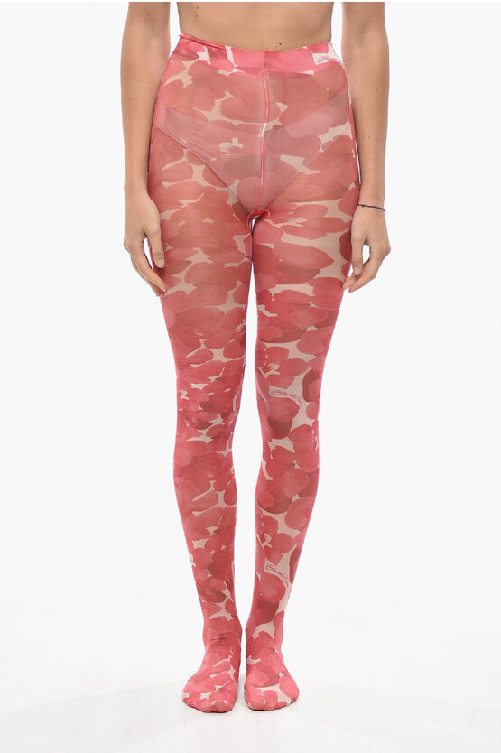 Elisabetta Franchi Logoed Floral Tights In Pink