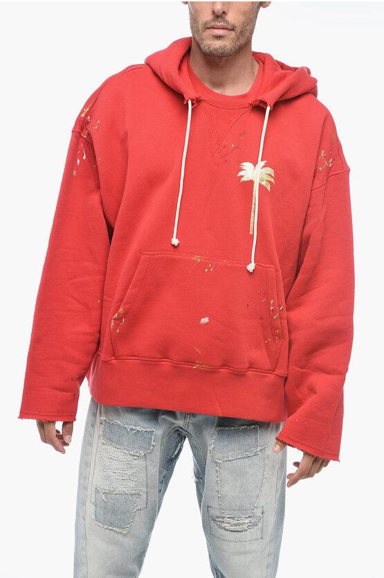 Shop Palm Angels Logoed Hoodie Sweatshirt With Painted Print