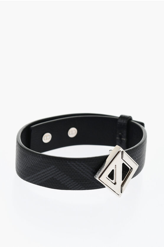Dior Logoed Leather Bracelet With Diamonds Logo