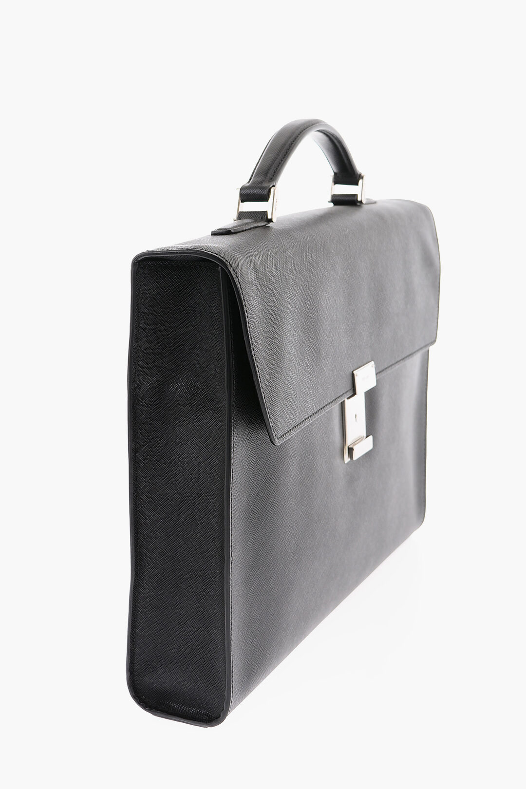 Prada Logoed Leather Business Bag with Magnetic Closure men Prada Logoed Leather Business Bag with Magnetic Closure men