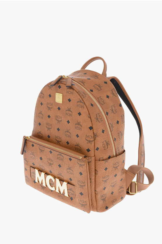 MCM ロゴプリント ブラウンレザー バッグ MCM Logoed Leather TRIO Backpack with Removable Mini