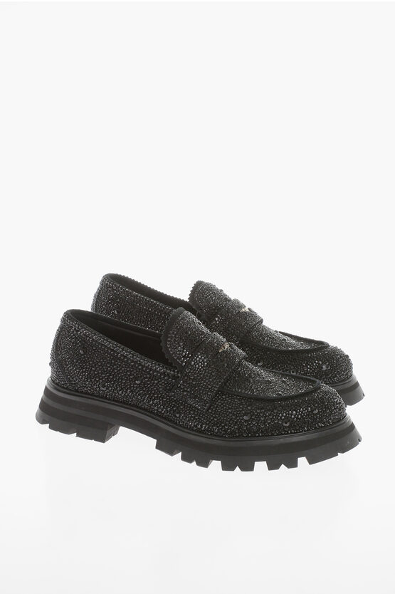 Alexander Mcqueen Logoed Loafers With Rinestones In Black