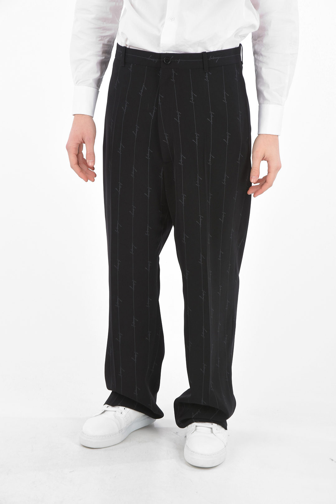 パンツ BALENCIAGA SOFT PINSTRIPED BLACK PANTS WITH LOGO Balenciaga Soft pinstriped black pants with logo | TheDoubleF