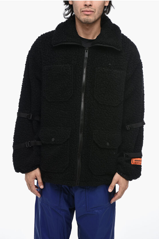 Shop Heron Preston Logoed Polar Fleece Jacket With Buckle Detailing