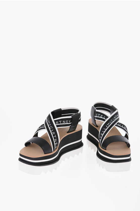 Stella Mccartney Logoed Sandals With Wedge 8 Cm In Black