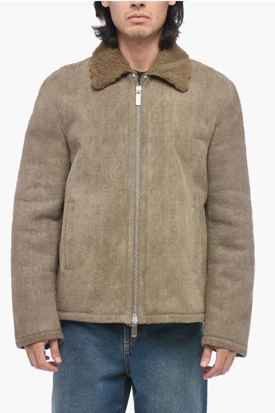 Shop Off-white Logoed Shearling Jacket