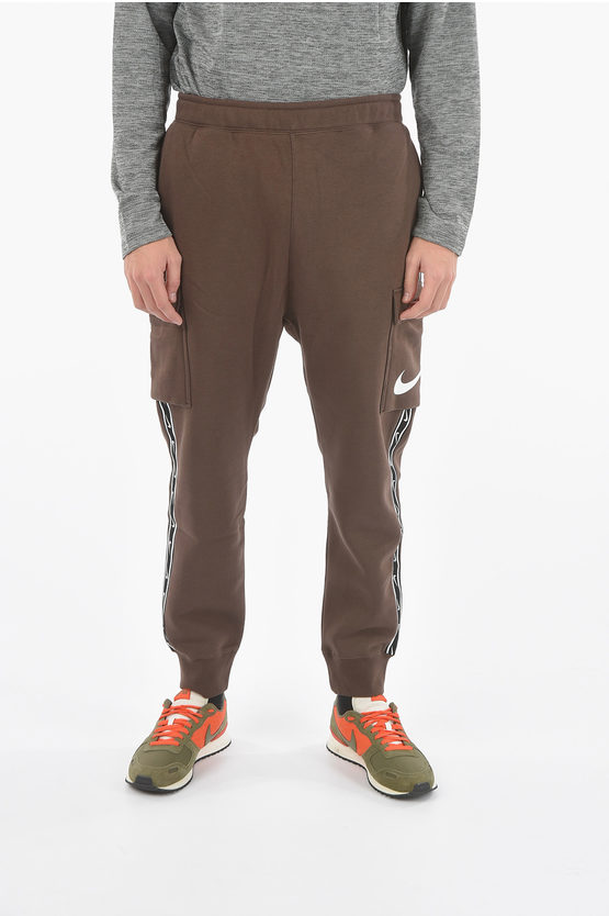 Nike Logoed Side Band Cotton Cargo Joggers In Brown