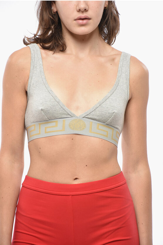 Versace Greca-underband Triangle Bralette In Gray