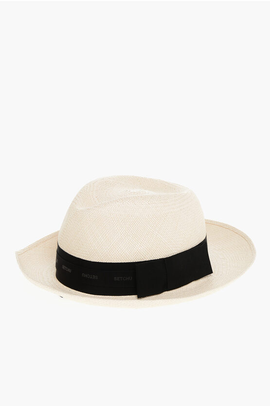 SETCHU LOGOED STRAW FEDORA WITH DRAWSTRING