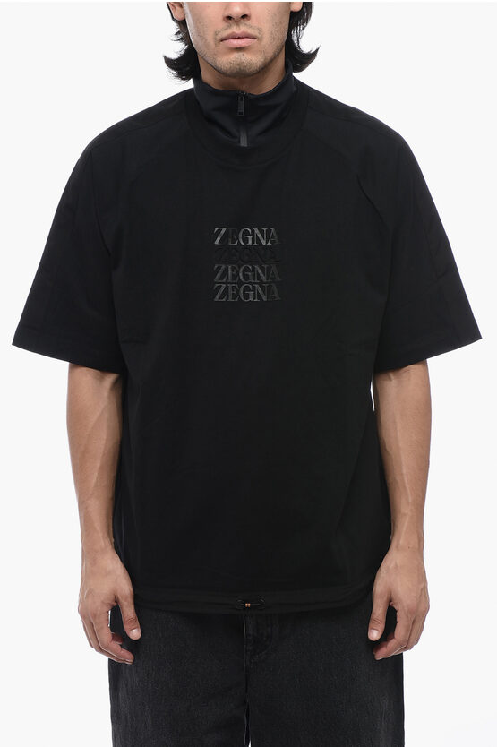 Shop Ermenegildo Zegna Logoed T-shirt With Tech Fabbric Double Collar