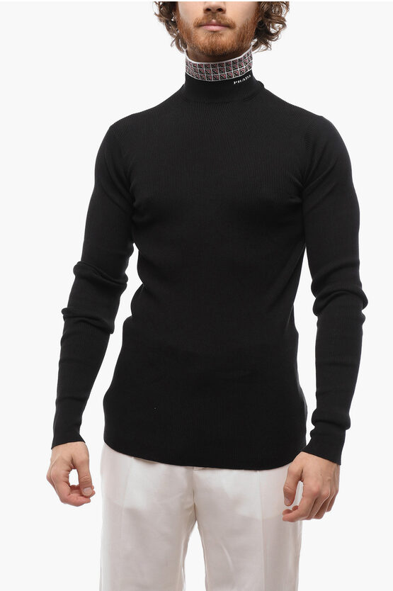 Shop Prada Logoed Turtle-neck Cotton Pullover