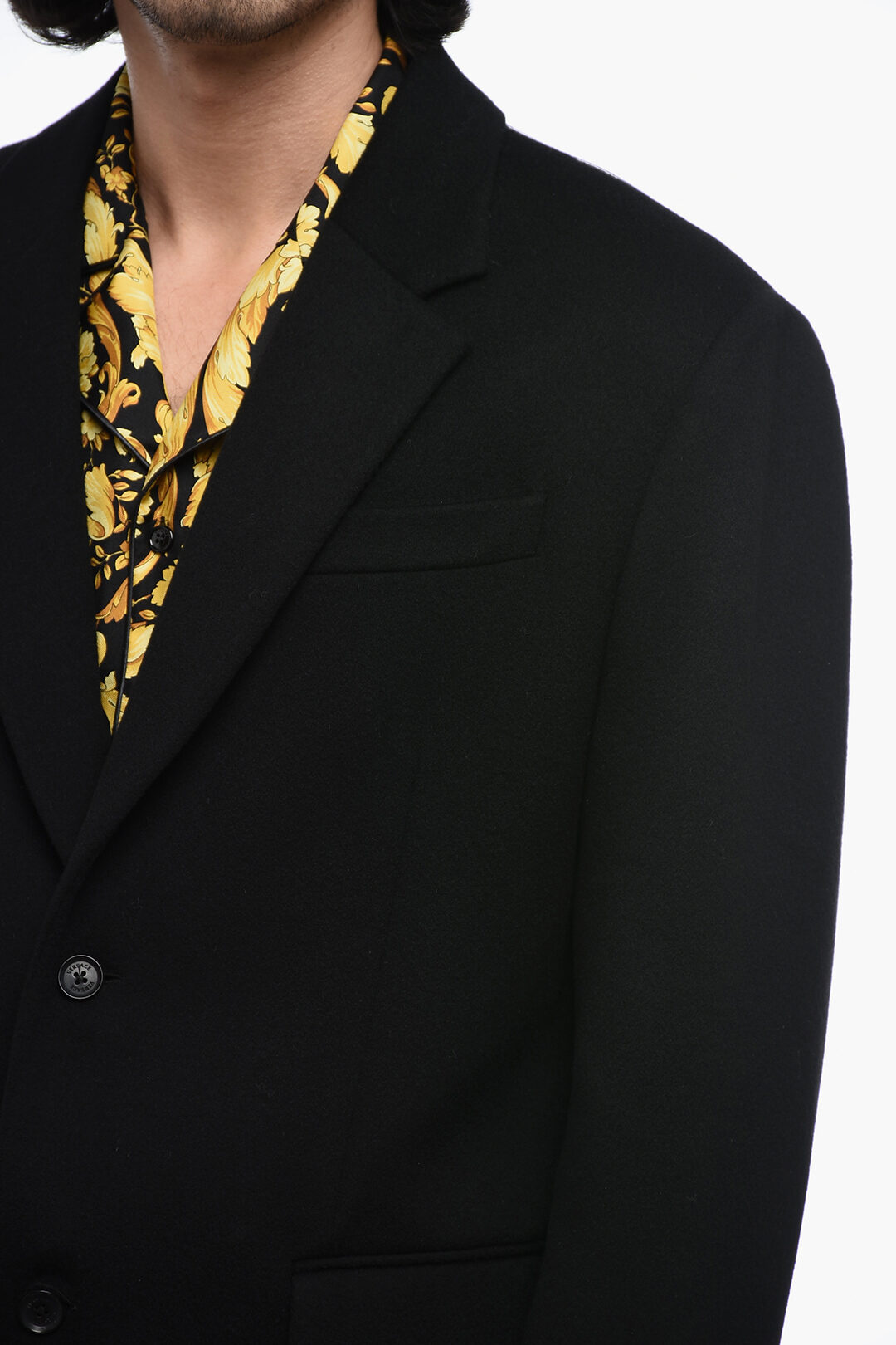 Versace Logoed Virgin Wool Coat with Notch Lapel men - Glamood Outlet