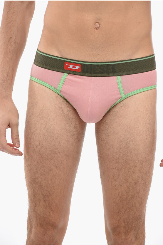 Diesel Logoed Waistband Andre Stretch Cotton Briefs In Pink