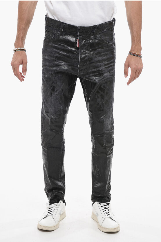 Shop Dsquared2 Long Crotch Relax Denims With Distressed Detail