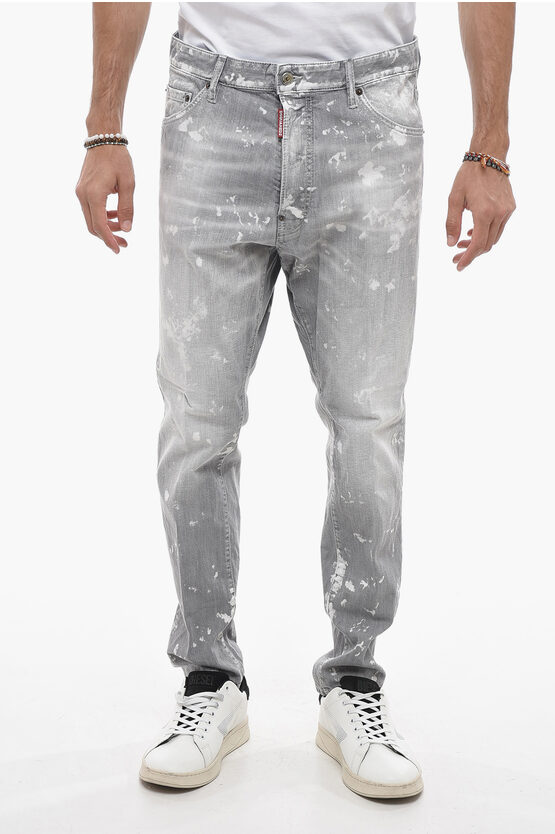 Shop Dsquared2 Long Crotch Relax Denims With Paint Motif