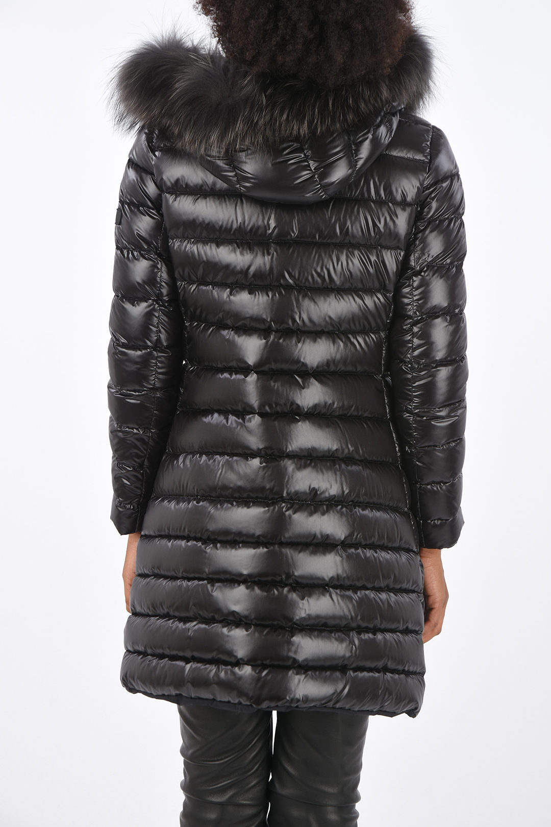 Long-line reversible down jacket with real fur