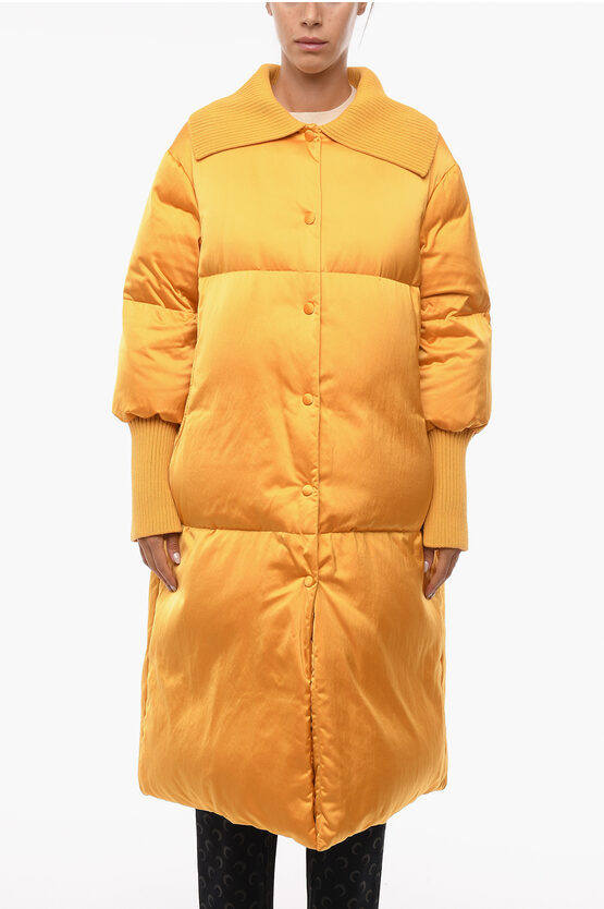 Jil Sander Long Puffer Jacket With Ribbed Trims In Neutral