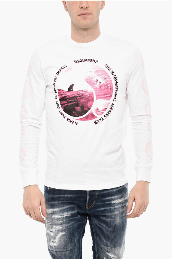 Dsquared2 Fleeced-cotton Crew-neck Sweatshirt With Frontal Print