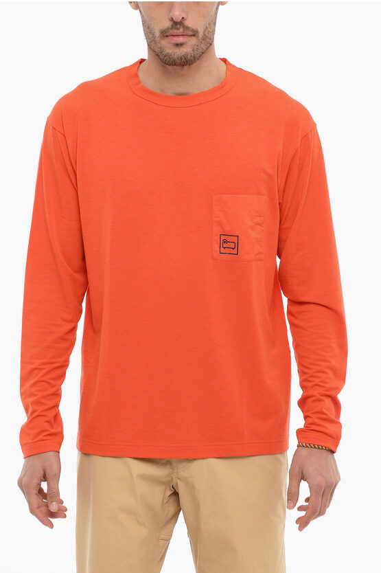 Woolrich Long Sleeve Crew-neck T-shirt With Breast Pocket In Orange