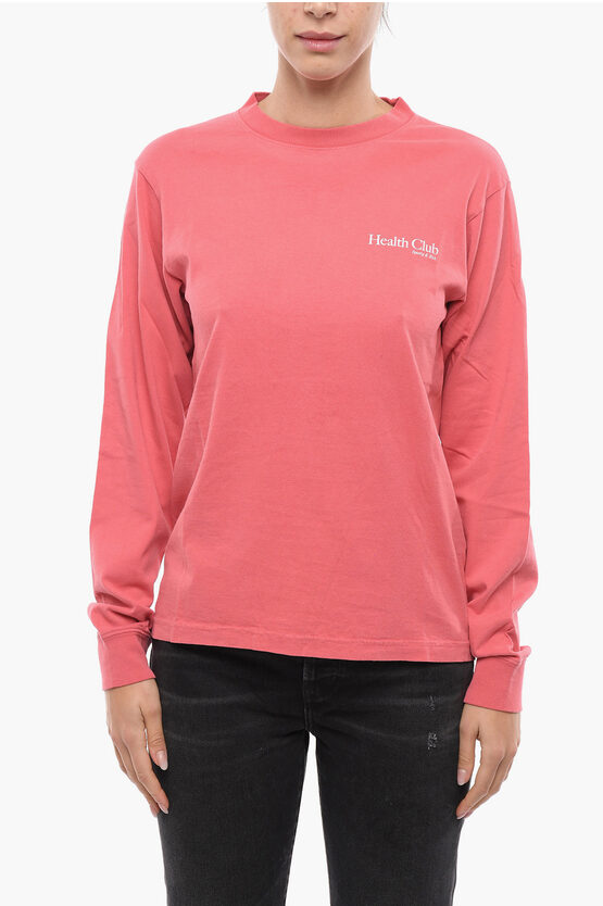 SPORTY AND RICH LONG SLEEVE CREW-NECK T-SHIRT WITH CONTRASTING PRINT