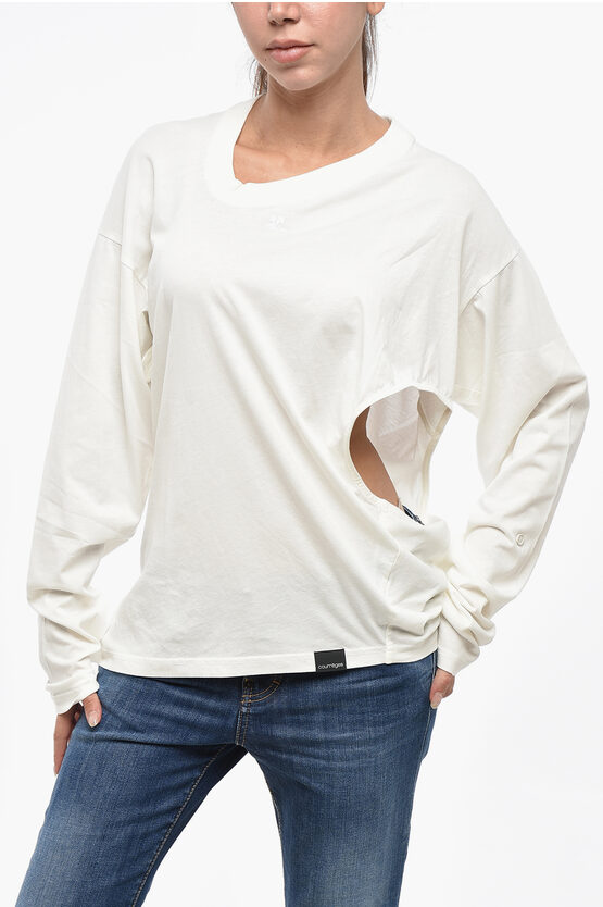 Courrèges Long Sleeve Crew-neck T-shirt With Cut-out Detail In White