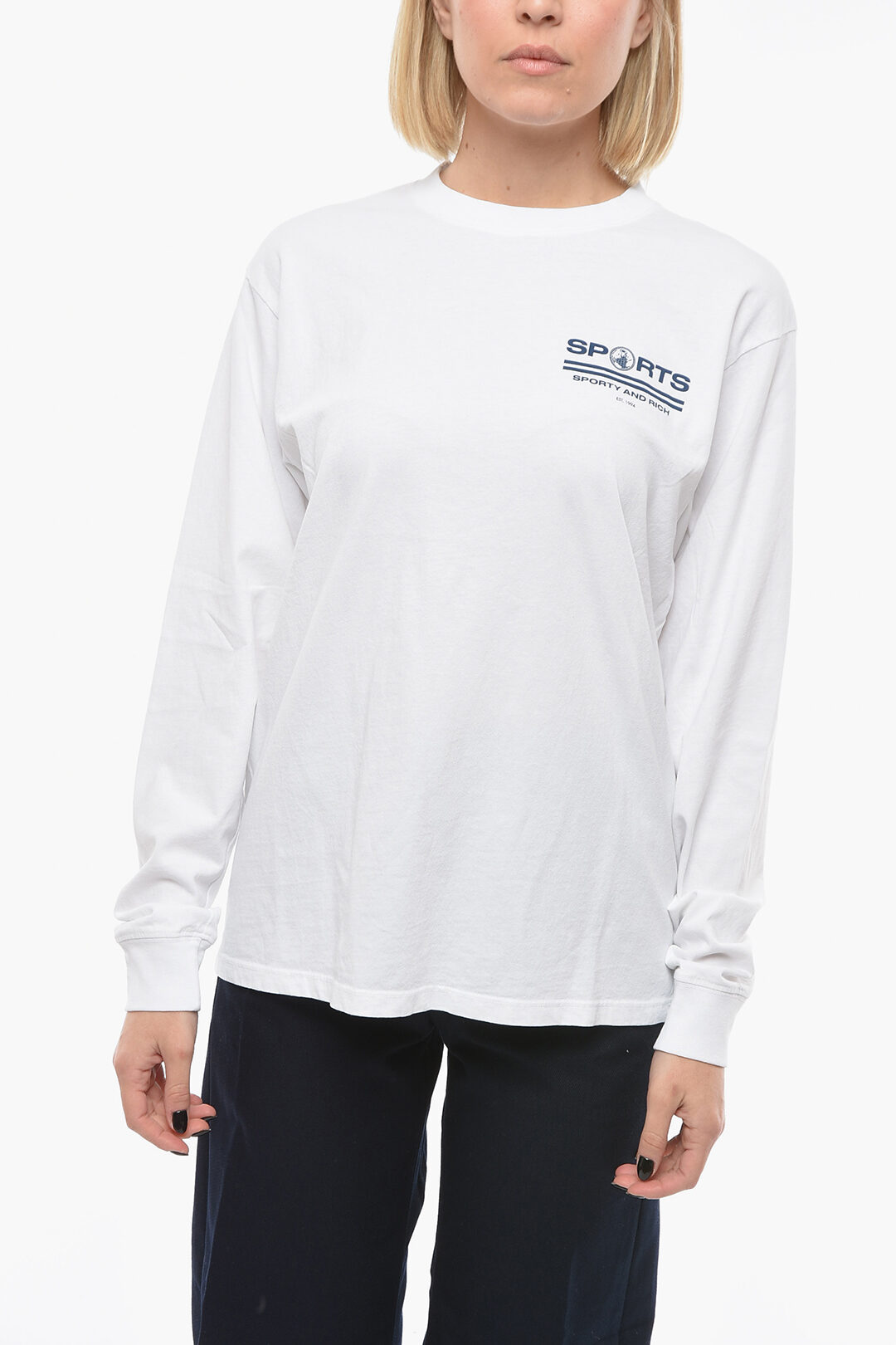 Sporty & Rich Long Sleeve Oversized T-Shirt with Contrasting Print